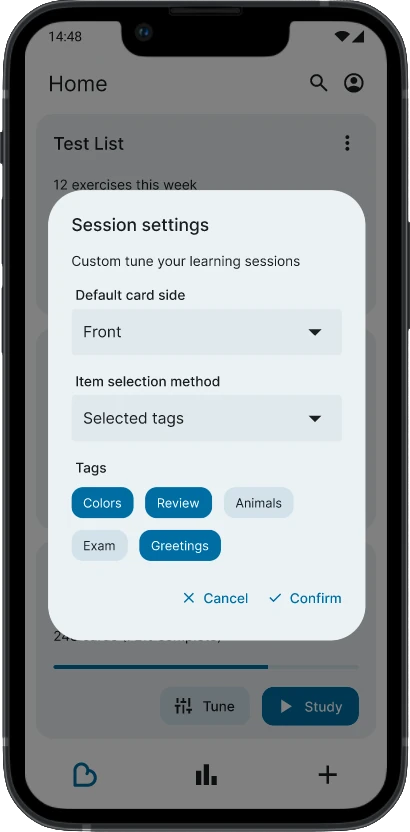Custom session settings screenshot